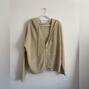 Distressed apricot zip up sweater jacket